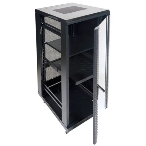 ARMARIO RACK SUELO 19" 22U MONOLYTH SH6822 600X800 MONTADO CON ACCESORIOS PUERTA DE CRISTAL